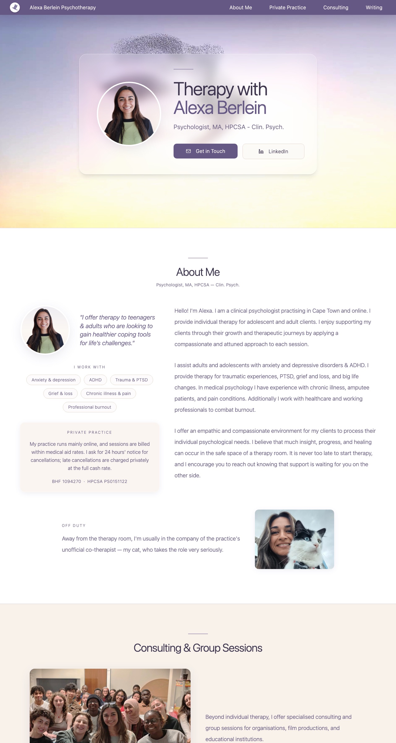 Alexa Berlein Psychotherapy — the site, top to bottom